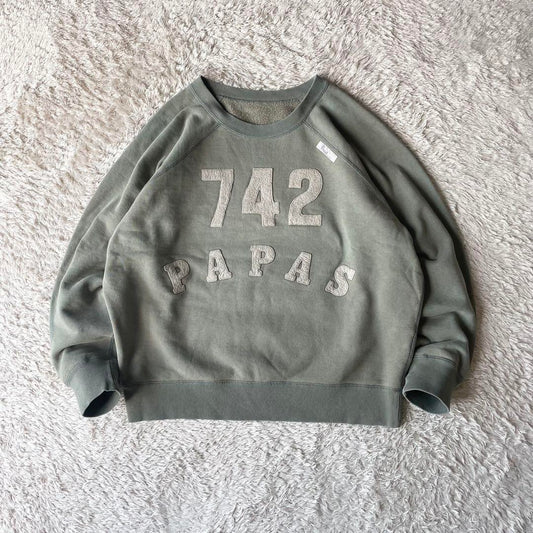 パパス papas ラグランフェルトロゴスウェット M グリーン