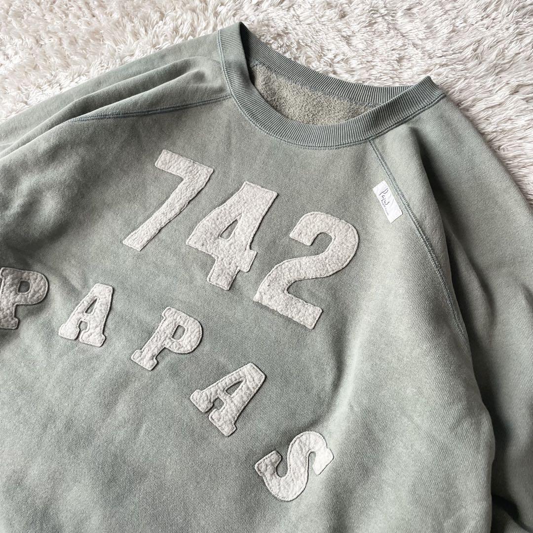 パパス papas ラグランフェルトロゴスウェット M グリーン