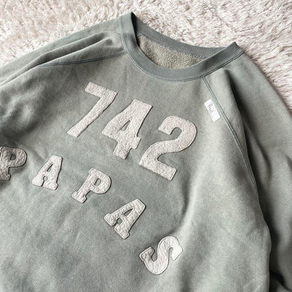 パパス papas ラグランフェルトロゴスウェット M グリーン