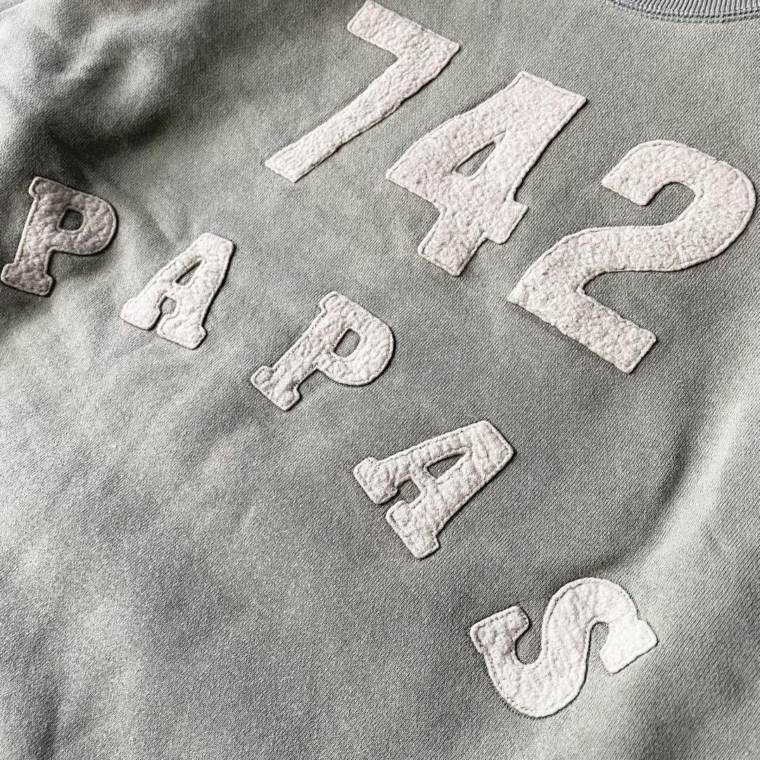 パパス papas ラグランフェルトロゴスウェット M グリーン