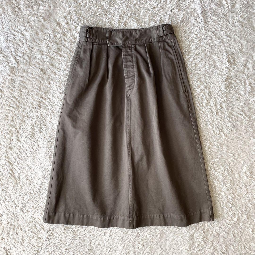 エムエイチエル 極美品 MHL ファインコットンロングスカート 2 グレージュ