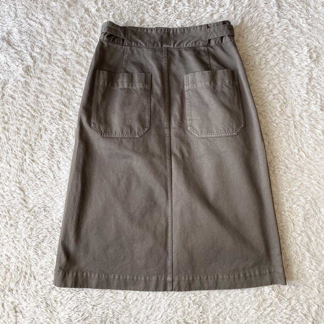 エムエイチエル 極美品 MHL ファインコットンロングスカート 2 グレージュ