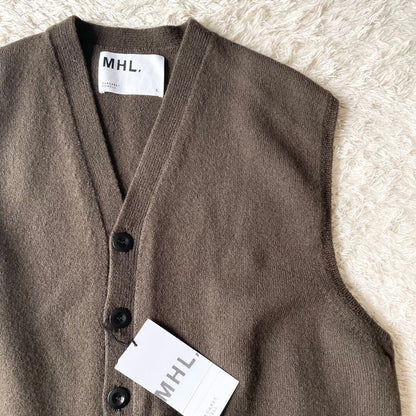 エムエイチエル 新品タグ付 MHL FELTED WOOL VEST 茶 L