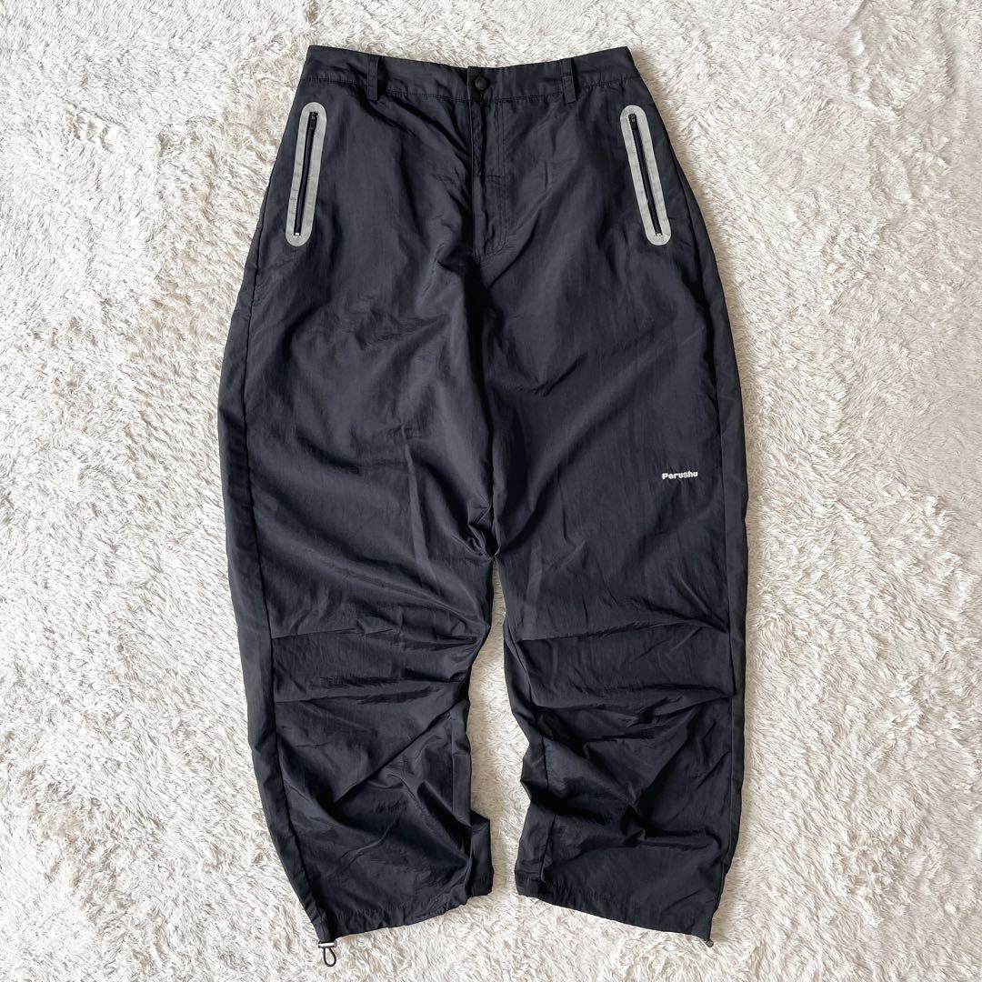 ペルーシュ 美品 PERUSHU ナイロンパンツ L 黒 ワイド