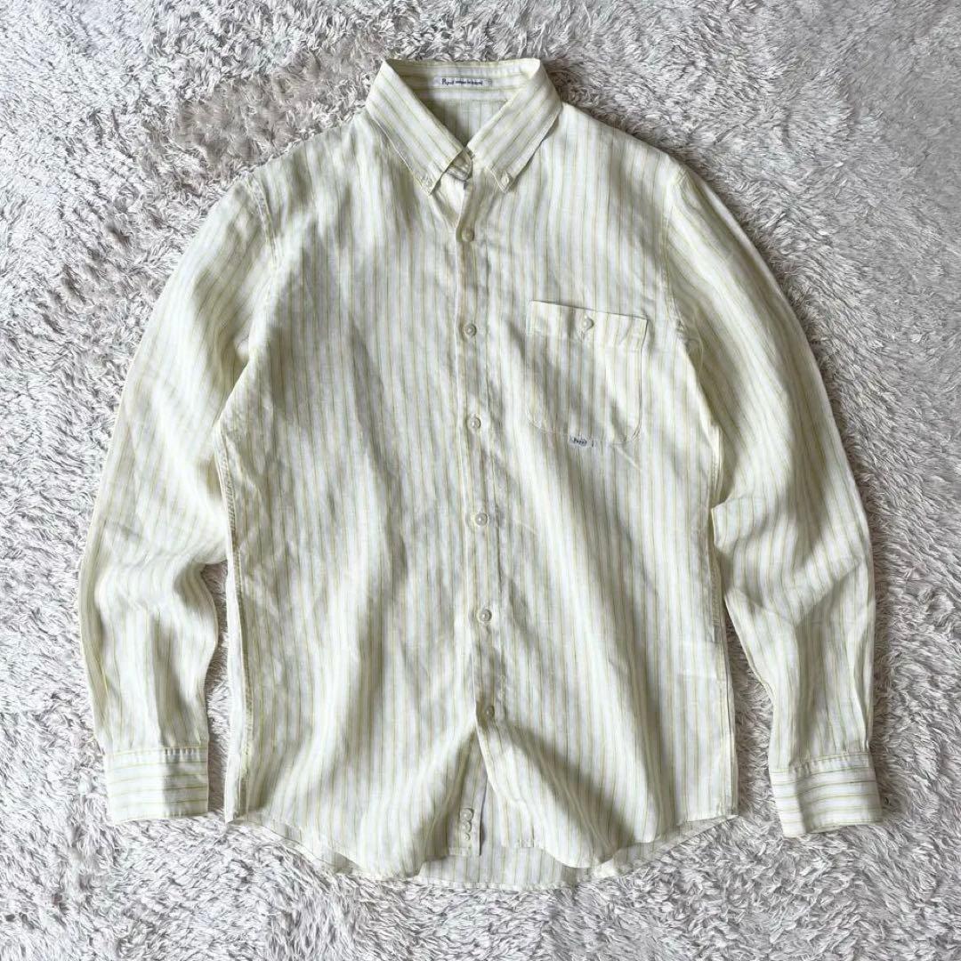 パパス 美品 PAPAS ボタンダウン リネンストライプシャツ 長袖 S