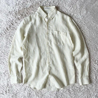パパス 美品 PAPAS ボタンダウン リネンストライプシャツ 長袖 S
