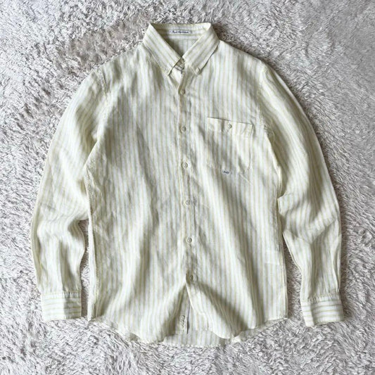 パパス 美品 PAPAS ボタンダウン リネンストライプシャツ 長袖 S