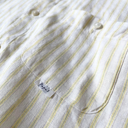 パパス 美品 PAPAS ボタンダウン リネンストライプシャツ 長袖 S