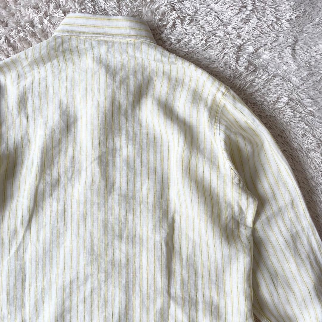 パパス 美品 PAPAS ボタンダウン リネンストライプシャツ 長袖 S