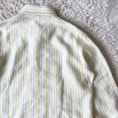 パパス 美品 PAPAS ボタンダウン リネンストライプシャツ 長袖 S