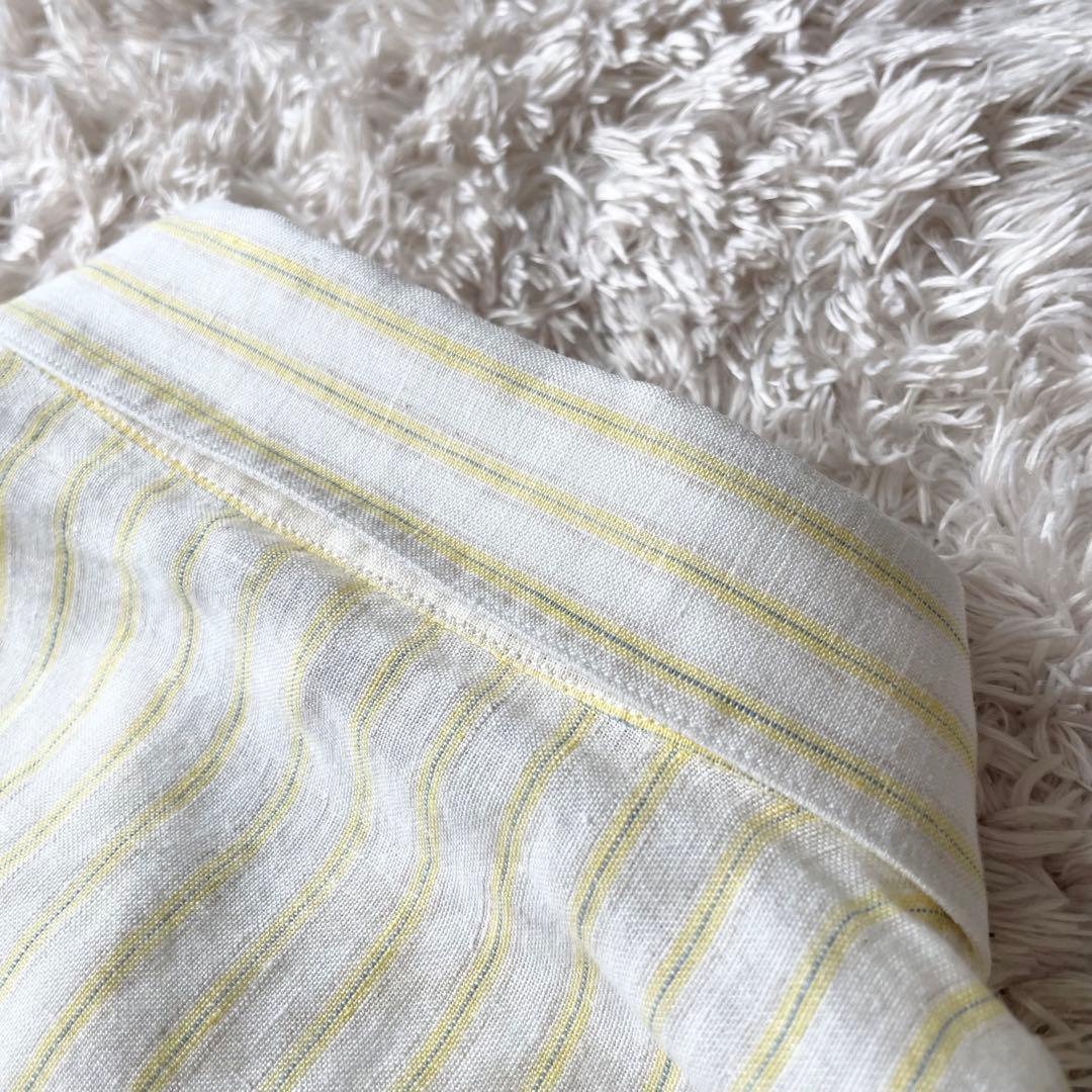 パパス 美品 PAPAS ボタンダウン リネンストライプシャツ 長袖 S