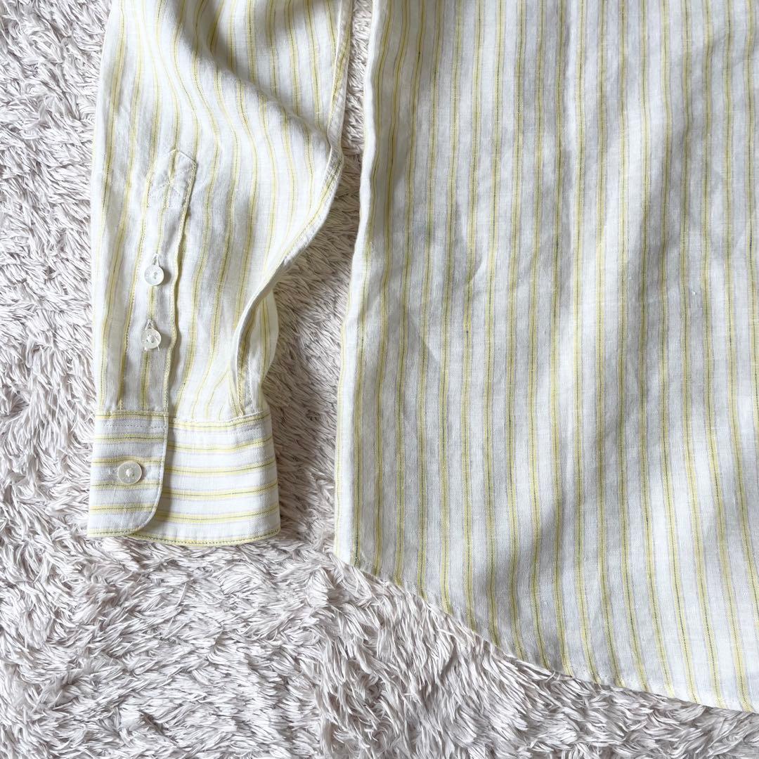 パパス 美品 PAPAS ボタンダウン リネンストライプシャツ 長袖 S