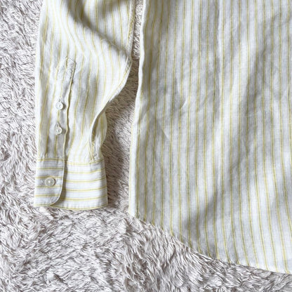 パパス 美品 PAPAS ボタンダウン リネンストライプシャツ 長袖 S