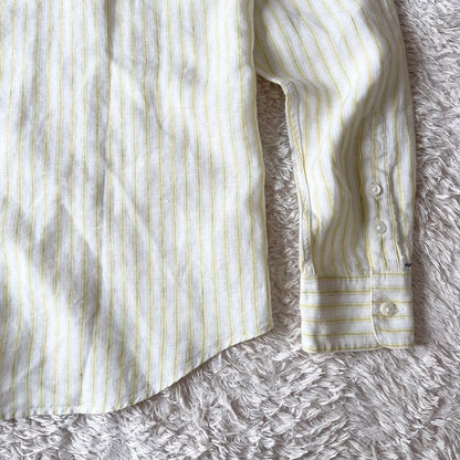 パパス 美品 PAPAS ボタンダウン リネンストライプシャツ 長袖 S