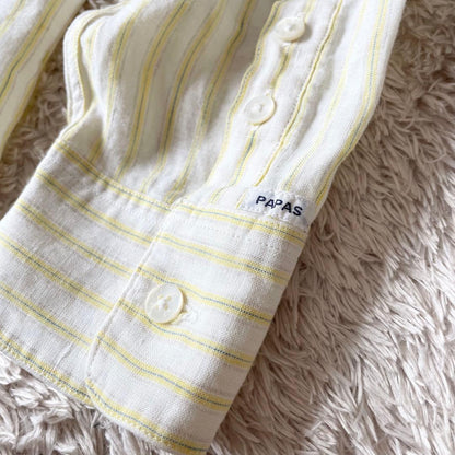 パパス 美品 PAPAS ボタンダウン リネンストライプシャツ 長袖 S
