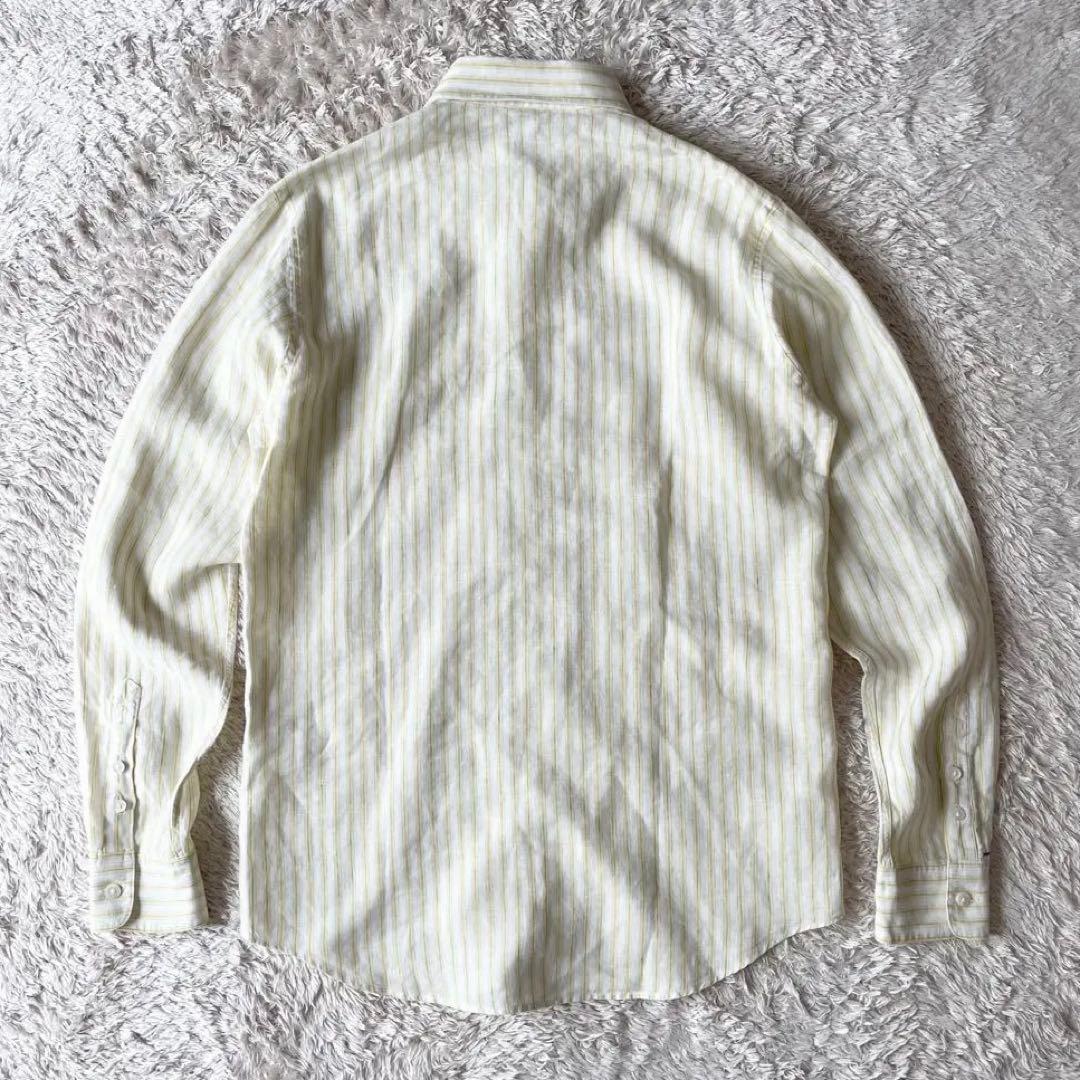 パパス 美品 PAPAS ボタンダウン リネンストライプシャツ 長袖 S