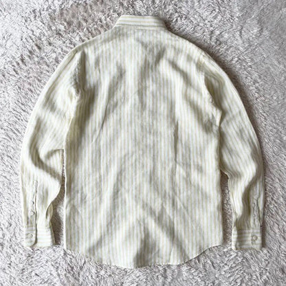 パパス 美品 PAPAS ボタンダウン リネンストライプシャツ 長袖 S