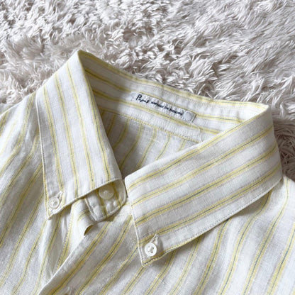 パパス 美品 PAPAS ボタンダウン リネンストライプシャツ 長袖 S