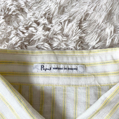 パパス 美品 PAPAS ボタンダウン リネンストライプシャツ 長袖 S