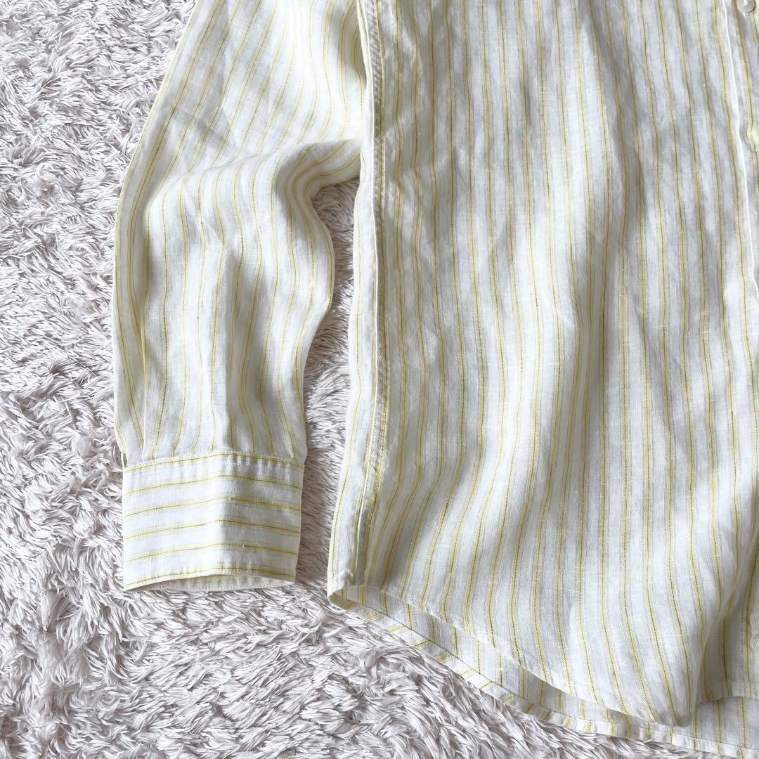 パパス 美品 PAPAS ボタンダウン リネンストライプシャツ 長袖 S