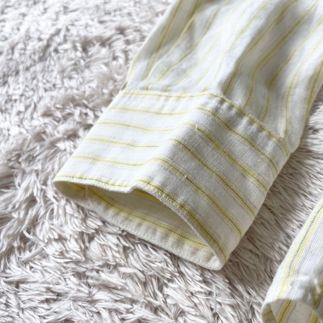 パパス 美品 PAPAS ボタンダウン リネンストライプシャツ 長袖 S