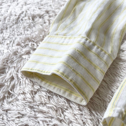 パパス 美品 PAPAS ボタンダウン リネンストライプシャツ 長袖 S