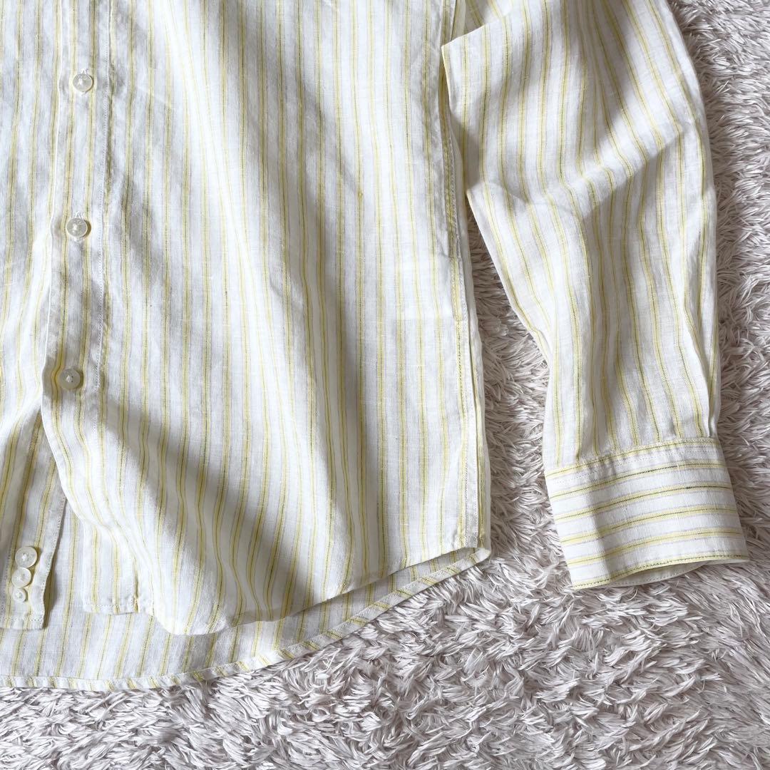 パパス 美品 PAPAS ボタンダウン リネンストライプシャツ 長袖 S