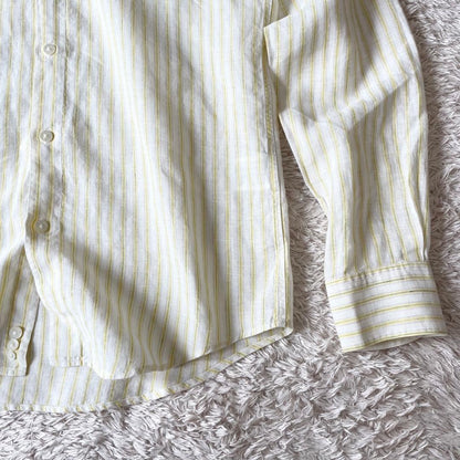 パパス 美品 PAPAS ボタンダウン リネンストライプシャツ 長袖 S