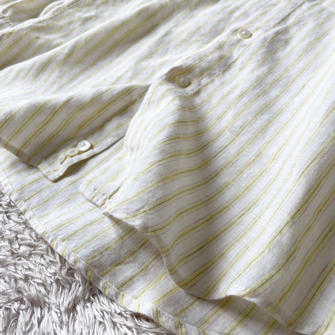 パパス 美品 PAPAS ボタンダウン リネンストライプシャツ 長袖 S