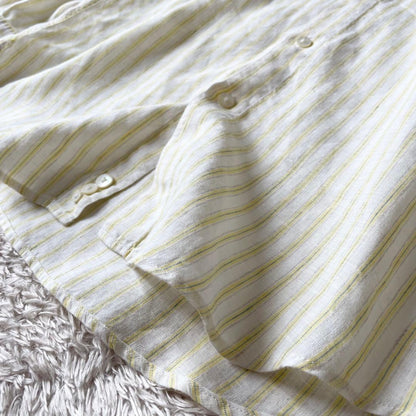 パパス 美品 PAPAS ボタンダウン リネンストライプシャツ 長袖 S