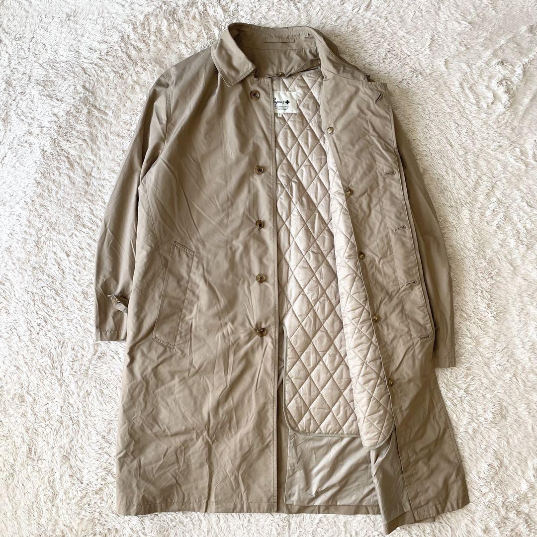 パパス 極美品 PAPAS ライナー付ステンカラーコート L ベージュ