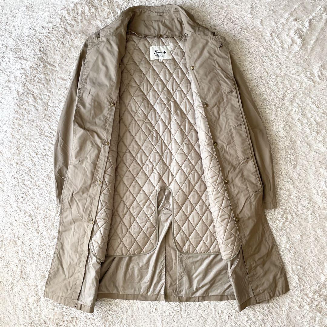 パパス 極美品 PAPAS ライナー付ステンカラーコート L ベージュ
