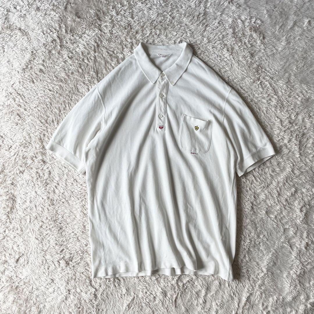 PAPAS 刺繍ロゴ コットンリネン ポロシャツ L