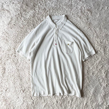 PAPAS 刺繍ロゴ コットンリネン ポロシャツ L