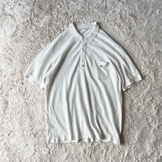 PAPAS 刺繍ロゴ コットンリネン ポロシャツ L