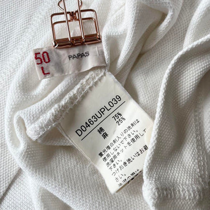 PAPAS 刺繍ロゴ コットンリネン ポロシャツ L