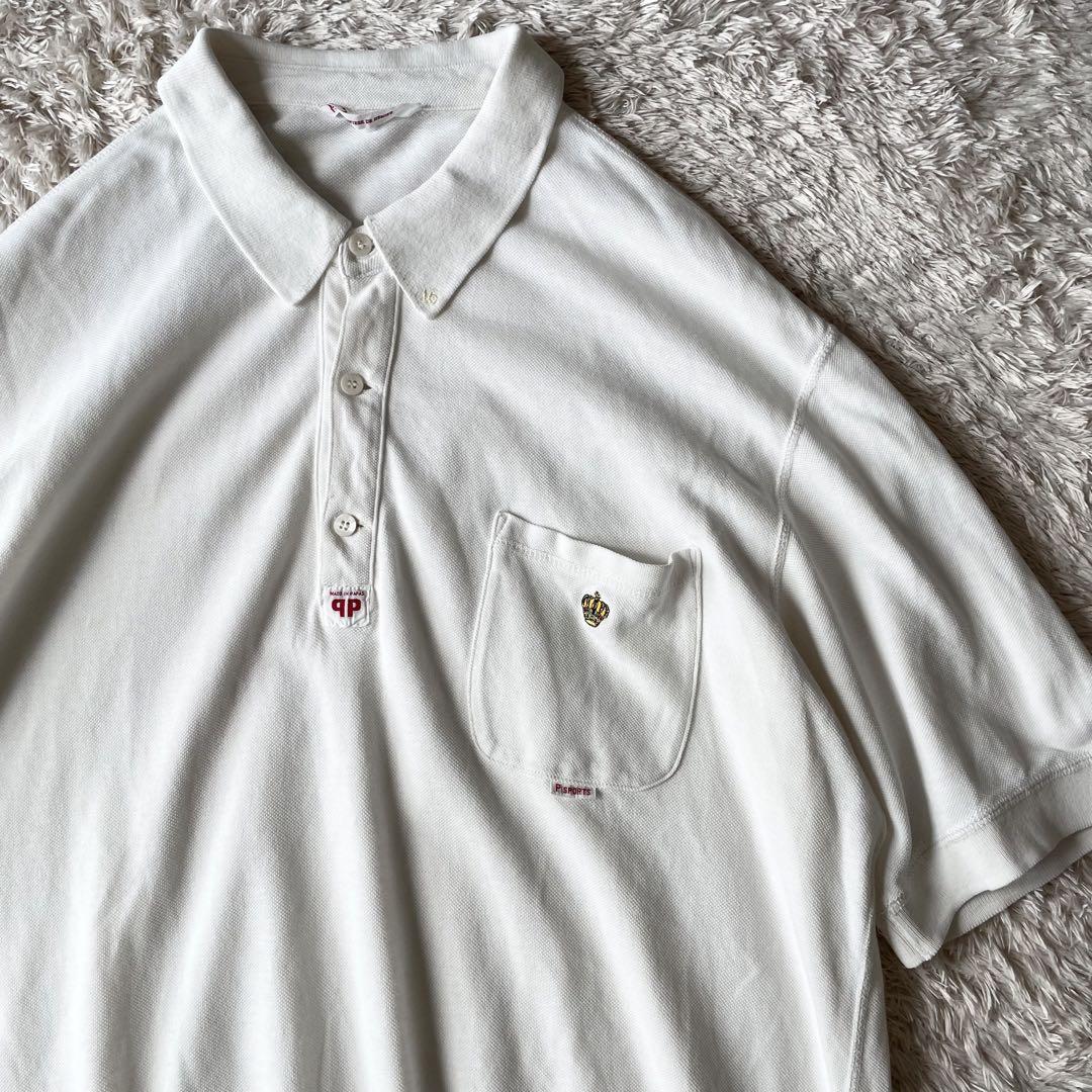PAPAS 刺繍ロゴ コットンリネン ポロシャツ L