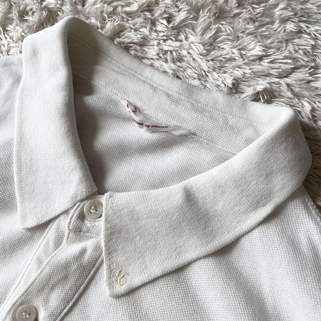 PAPAS 刺繍ロゴ コットンリネン ポロシャツ L