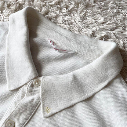 PAPAS 刺繍ロゴ コットンリネン ポロシャツ L