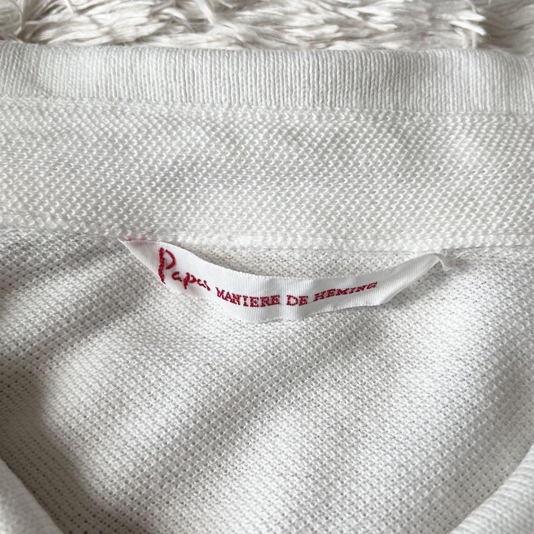 PAPAS 刺繍ロゴ コットンリネン ポロシャツ L