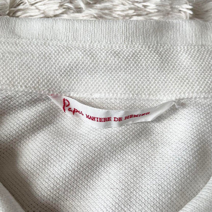 PAPAS 刺繍ロゴ コットンリネン ポロシャツ L