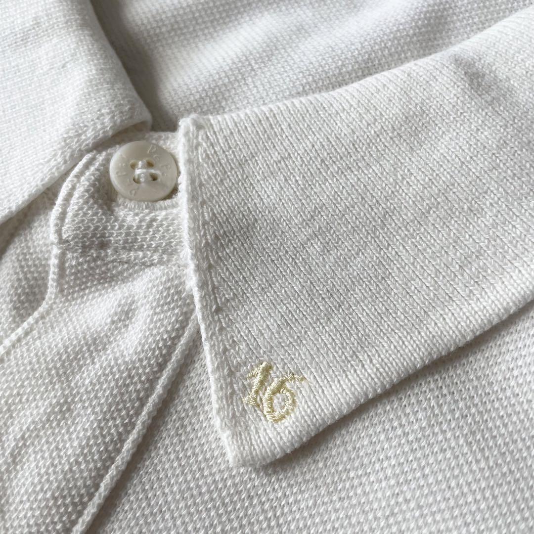 PAPAS 刺繍ロゴ コットンリネン ポロシャツ L