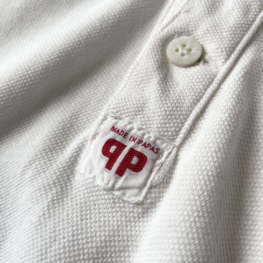 PAPAS 刺繍ロゴ コットンリネン ポロシャツ L