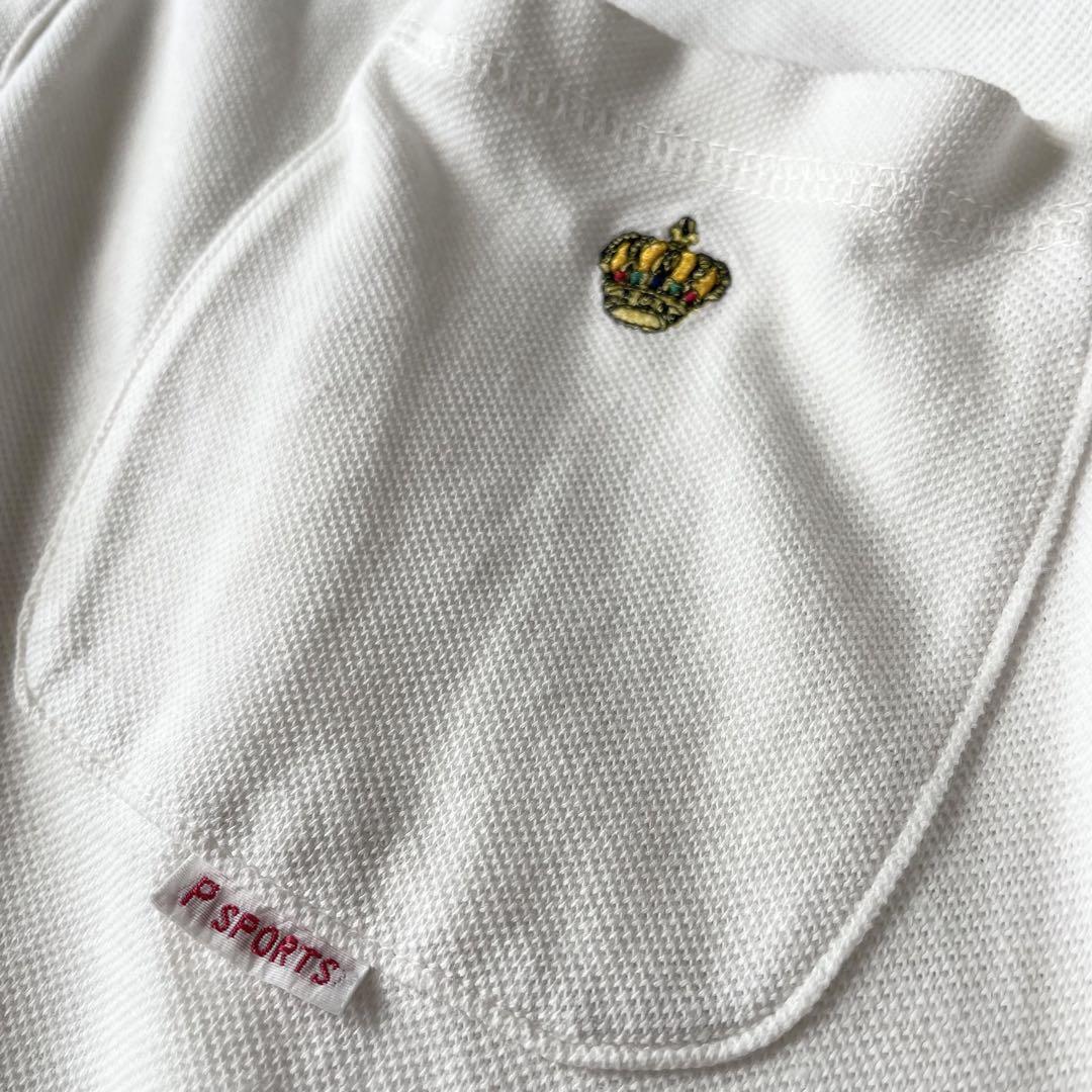 PAPAS 刺繍ロゴ コットンリネン ポロシャツ L