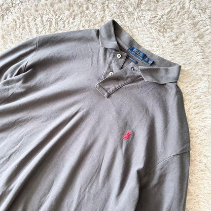 ラルフローレン 美品 現行 L/S polo shirt XL grey